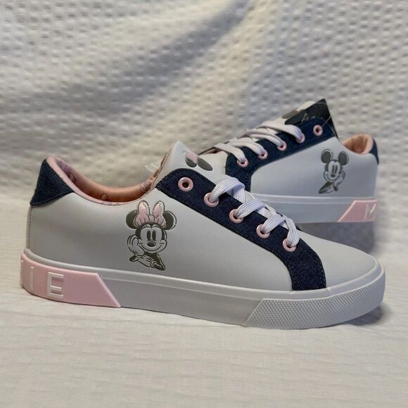 NWT Disney Minnie Mouse and Mickey Mouse Sneakers White/Pink Size 7 Women Shoes - Picture 1 of 14